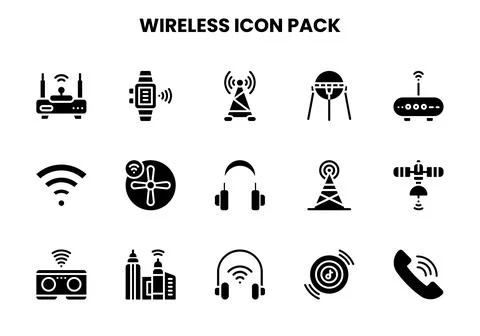 Wireless Glyph Vector Icons Pack Stock Illustration