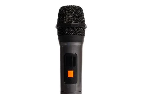 Wireless handheld microphone with power button detail Stock Photos