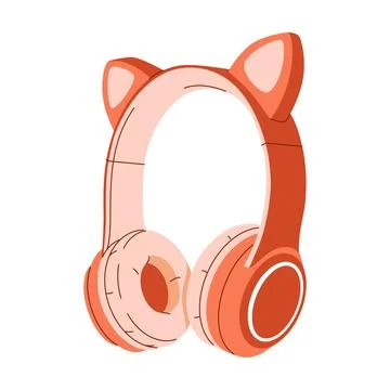 Wireless headphones with cat ears flat color vector object Stock Illustration