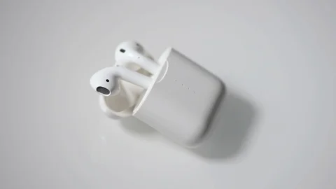 Wireless headphones with charging case. Stock Footage 112657267