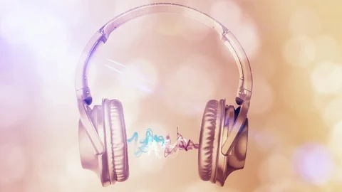 Wireless headphones in gold with equalizer Stock Footage 111903356
