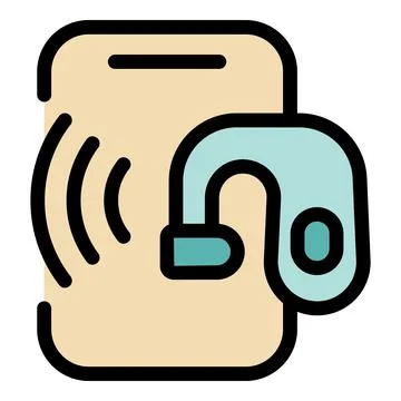 Wireless hearing aid connecting to smartphone emitting sound waves Stock Illustration