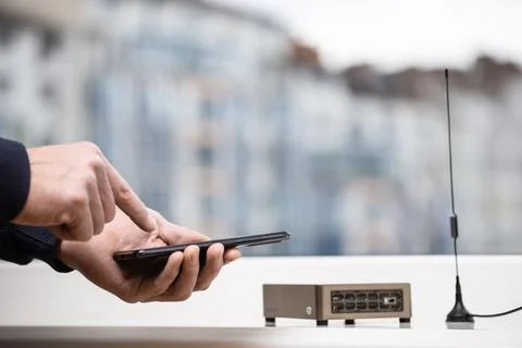 Wireless hotspot for helium token mining. Stock Photos