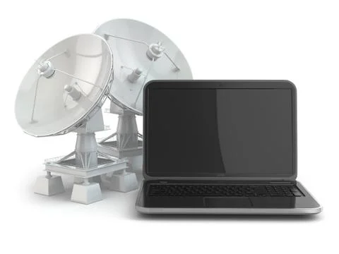 Wireless internet concept.  laptop and satellite dish. Stockillustratie