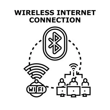 Wireless internet connection connecting people and devices Stock Illustration