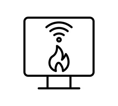 Wireless Internet Connection Icon with Fire Symbol Illustrating Danger Stock Illustration