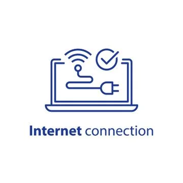 Wireless internet connection,  laptop computer, wi-fi sign,vector stroke icon Illustrazione stock