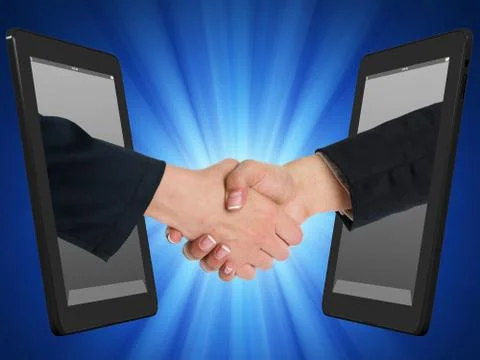Wireless Internet Handshaking Concept with Tablet Computer Stock Photos