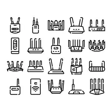 Wireless internet router and network device icons Stock Illustration