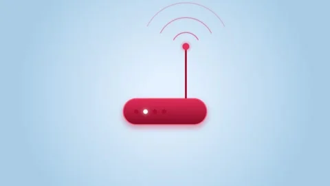 Wireless internet router icon with glowing indicator light on soft blue bac.. Video stock 347195705