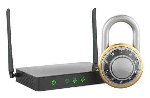 Wireless internet router with padlock, 3D rendering Wireless internet rout... Stock Photos