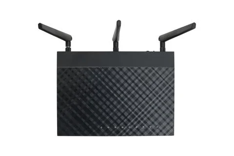 Wireless internet router with three antennas for home or office network con.. Stock Photos