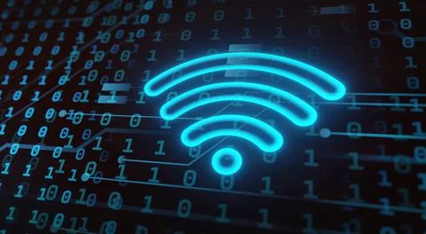 Wireless internet wifi connection. Big data binary code flow numbers. Global  Stock Illustration