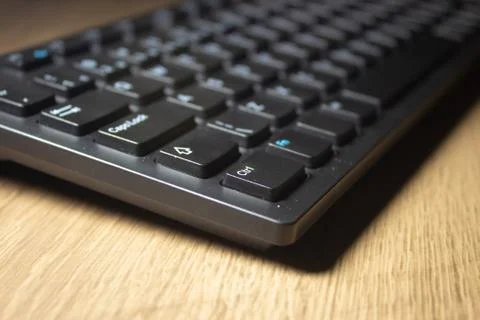 Wireless keyboard computer. Focus on left ctrl key, viewed from the corner. Stock-Fotos