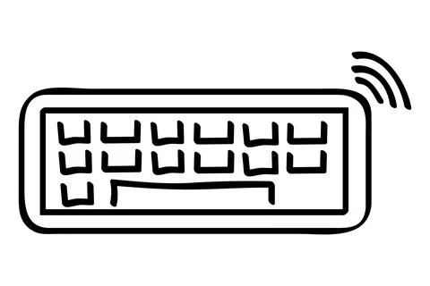 Wireless keyboard, simple doodle hand draw sketch, black at white Stock Illustration