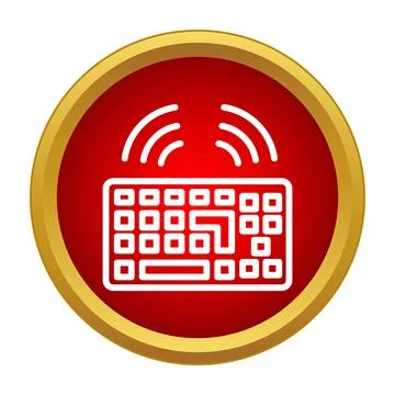 Wireless keyboard transmitting signal icon on red button Illustrazione stock