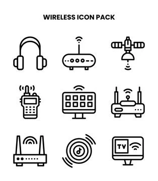 Wireless Line Bundle Icons Pack Stock Illustration