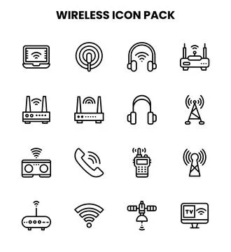 Wireless Line Collection Icons Pack Illustrazione stock