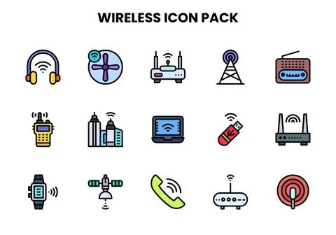 Wireless Lineal Color Bundle Icons Pack Stock Illustration