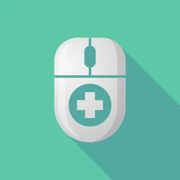Wireless long shadow mouse icon with a round pharmacy sign Stock Illustration