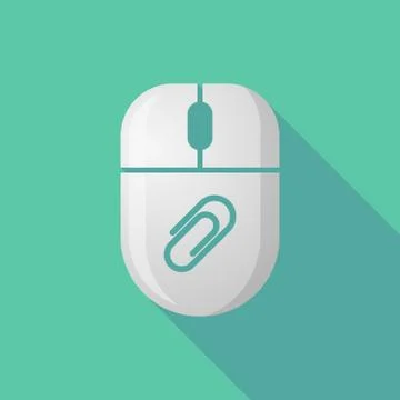 Wireless long shadow mouse icon with a clip Stock Illustration
