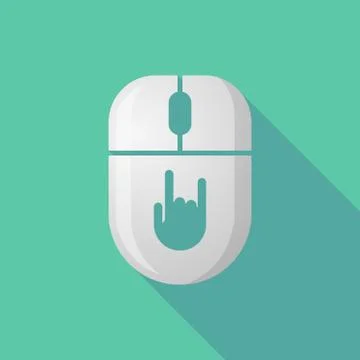 Wireless long shadow mouse icon with a rocking hand Stock Illustration