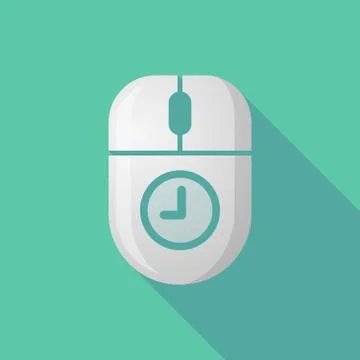 Wireless long shadow mouse icon with a clock Stock Illustration