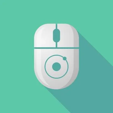 Wireless long shadow mouse icon with an atom Stock Illustration