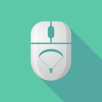 Wireless long shadow mouse icon with a paraglider Illustrazione stock