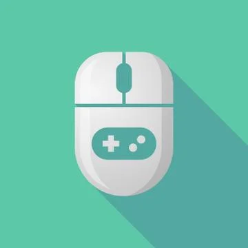 Wireless long shadow mouse icon with a game pad Stock Illustration