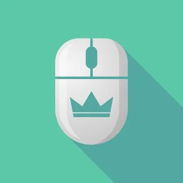 Wireless long shadow mouse icon with a crown Stock Illustration