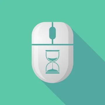 Wireless long shadow mouse icon with a sand clock Stock Illustration