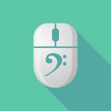 Wireless long shadow mouse icon with an F clef Stock Illustration
