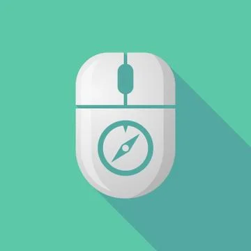 Wireless long shadow mouse icon with a compass Stock Illustration