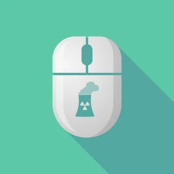 Wireless long shadow mouse icon with a nuclear power station Ilustração Stock