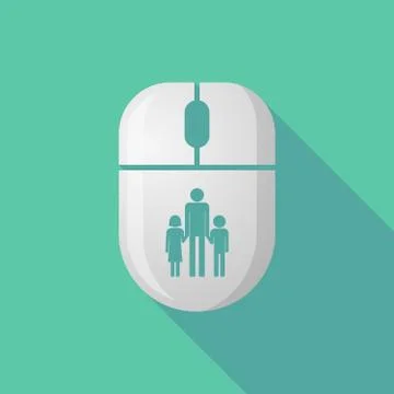 Wireless long shadow mouse icon with a male single parent family pictogram Stock Illustration