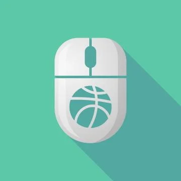 Wireless long shadow mouse icon with   a basketball ball Stock Illustration