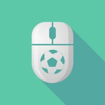 Wireless long shadow mouse icon with   a soccer ball Stock Illustration