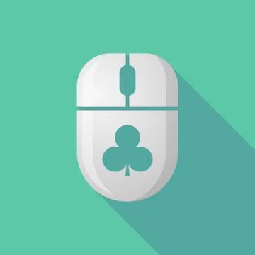 Wireless long shadow mouse icon with   the  Club  poker playing card sign Stock Illustration