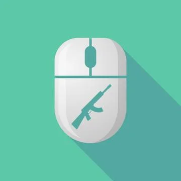 Wireless long shadow mouse icon with   a machine gun sign Stock Illustration