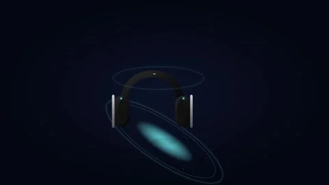 Wireless Matte Black Headphone Floating on Circular Cyan Holographic Platfo.. Stock Footage 345775458