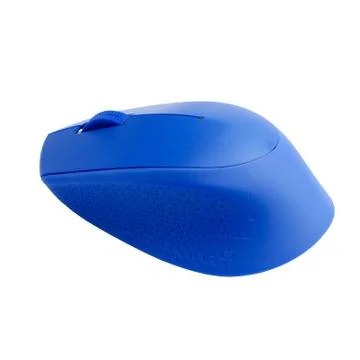 Wireless mouse blue on a white background. Isolated. Angle View. Stock Photos