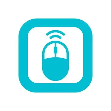 Wireless mouse icon in cyan square frame representing digital navigation an.. Stock Illustration