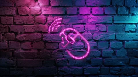 Wireless Mouse Icon neon on brick wall background Stock Footage 276703559