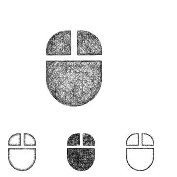 Wireless mouse icon set - sketch line art 스톡 일러스트