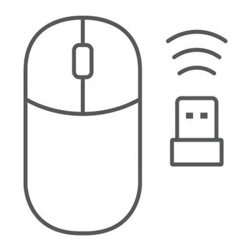 Wireless mouse thin line icon, cursor and device, computer mouse sign, vector Stock Illustration