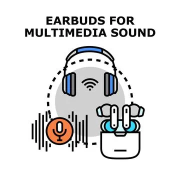 Wireless multimedia audio devices for listening and speaking Ilustración de archivo