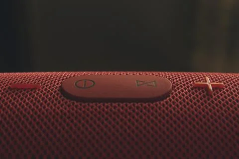 Wireless music column. Red wireless speaker with bass. Control and volume but Stock Photos