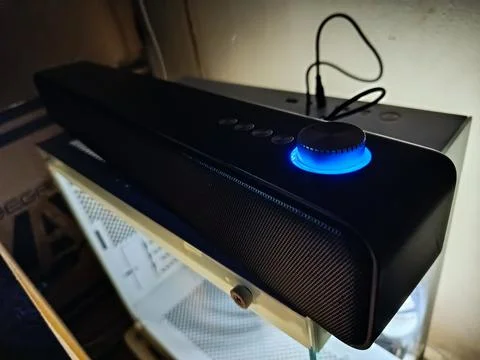 Wireless Music Speaker on Computer Case Stock Photos