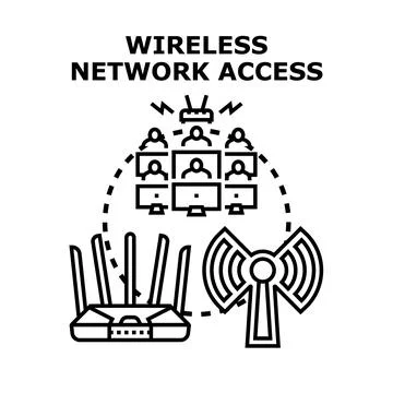 Wireless network access connecting diverse users and devices Stock Illustration